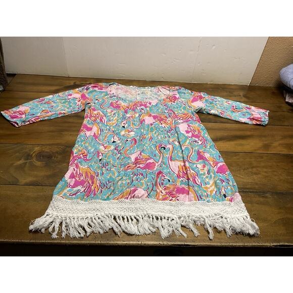 Lilly Pulitzer Alia Flamingo Size Medium Fringe Shift Dress Cover Up - Picture 4 of 14